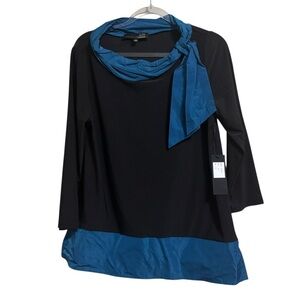 * New Liv by Habitat Sz Sm Black and Blue Top with Tie Neck